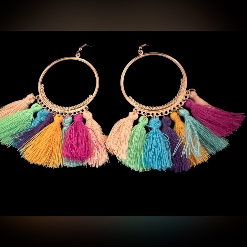 Colorful Tassel Hoop Earrings